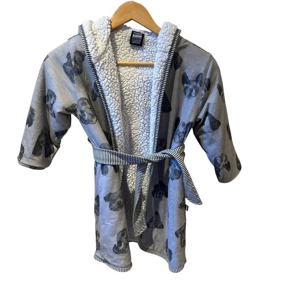 Woodrow & Friends Fleece Puppy Dog Gray  White Robe Housecoat Size 5/6 - Picture 1 of 4